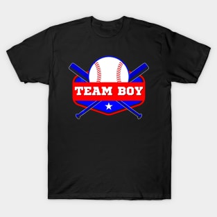 Baby Gender Reveal Party Baseball Team Boy  Team Blue T-Shirt